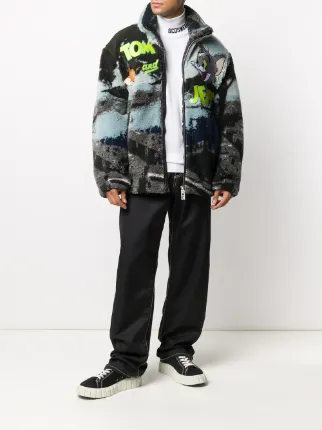 embroidered cartoon faux-fur jacket展示图