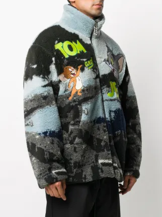 embroidered cartoon faux-fur jacket展示图