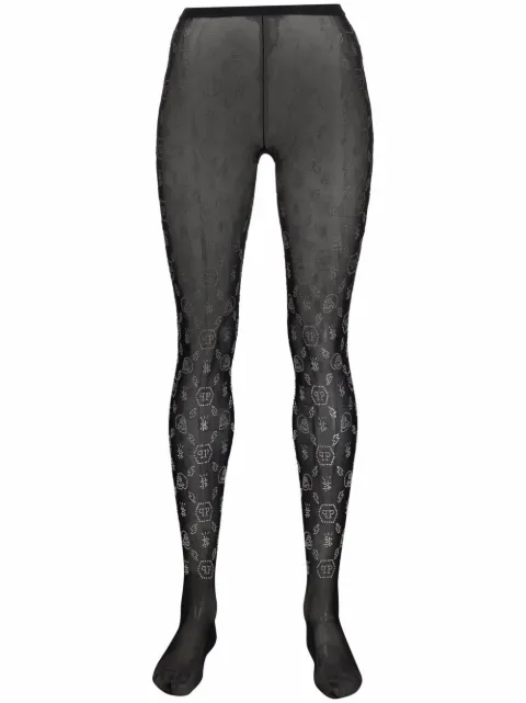 Philipp Plein embellished monogram-print tights