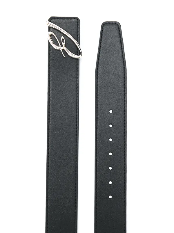 BRIONI B LOGO REVERSIBLE LEATHER BELT ブリオーニ Bロゴ Black and taupe calfskin and grained leather reversible belt