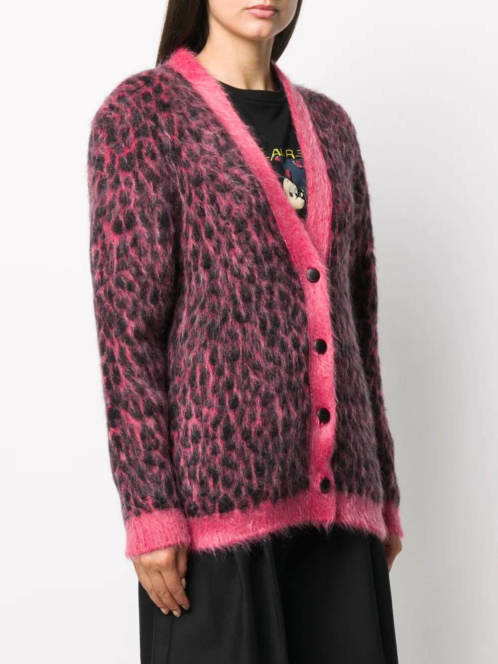  Saint Laurent Brushed Leopard-print Wool Cardigan - Pink 