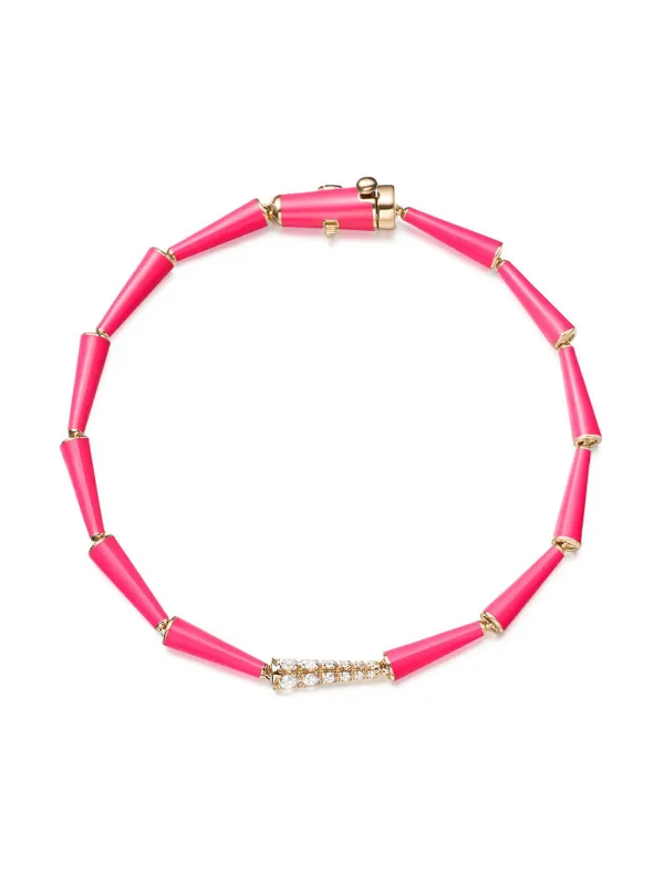 Melissa Kaye 18kt Yellow Gold and Diamond Lola Bracelet in Pink