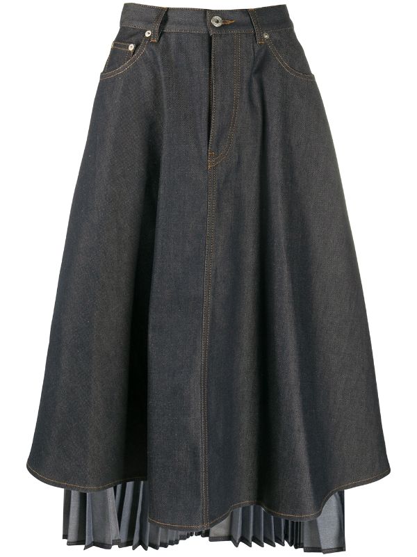 pleated denim skirt