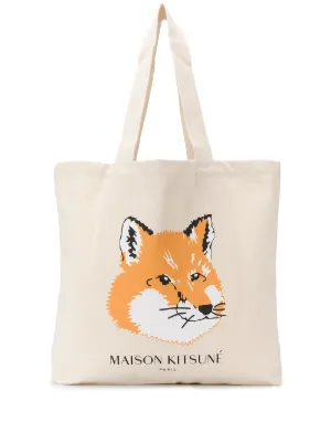 fox head print canvas tote