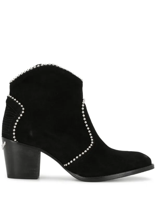 embellished leather western ankle boots