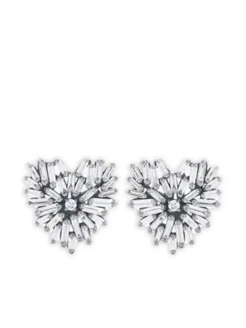 Suzanne Kalan 18K white gold small Heart diamond earrings