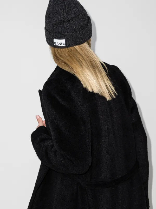 GANNI logo-patch ribbed-knit beanie 
