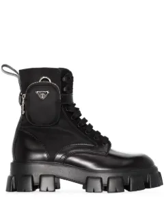 Black Prada Black brushed leather Brown Prada leather boots Farfetch