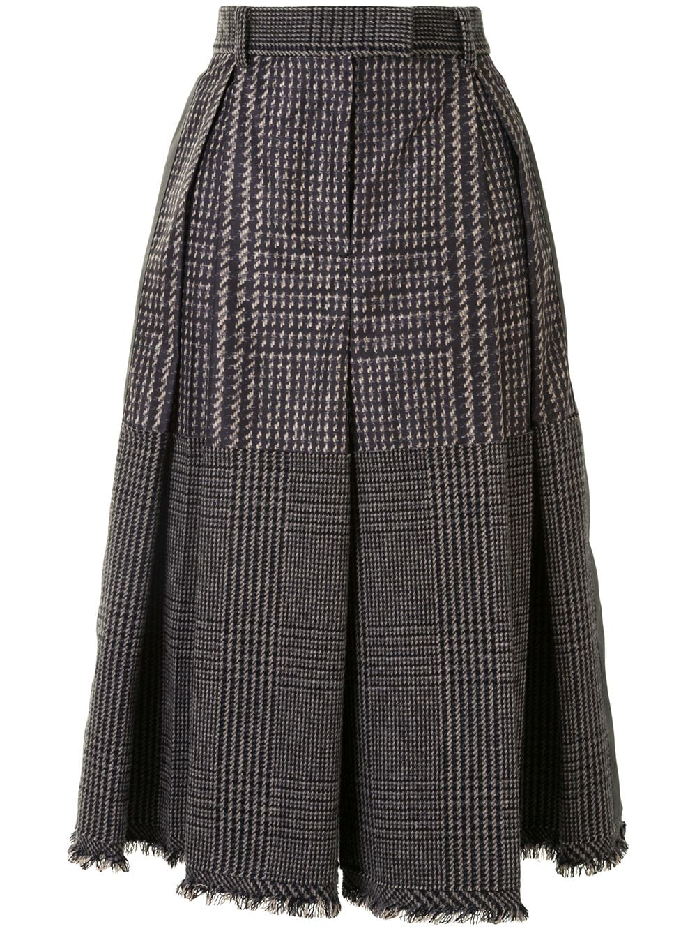 Sacai Glen Check Panel Fray Trim Culotte Skirt In Grey | ModeSens