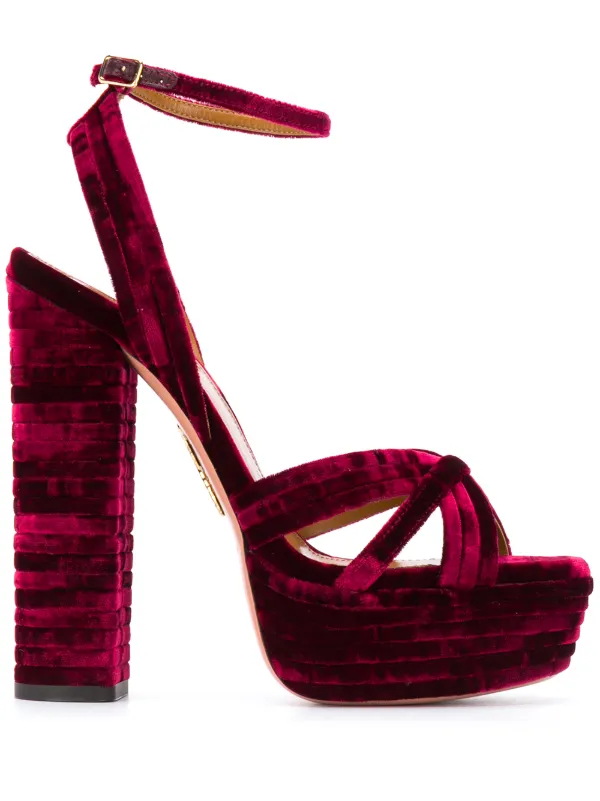 red velvet platform sandals