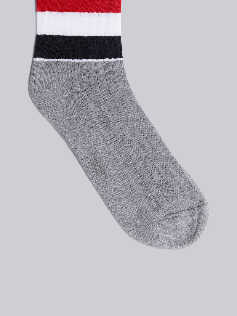 Light Grey Cotton Multicolor Wide Stripe Athletic Ankle Socks Thom