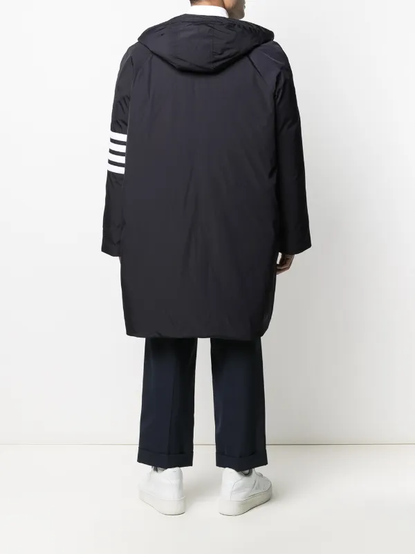 人気【THOM BROWNE】フェザー ダウン 4バー コート マット仕上げナイロンダウンフィル 4バーフードコート | Thom Browne