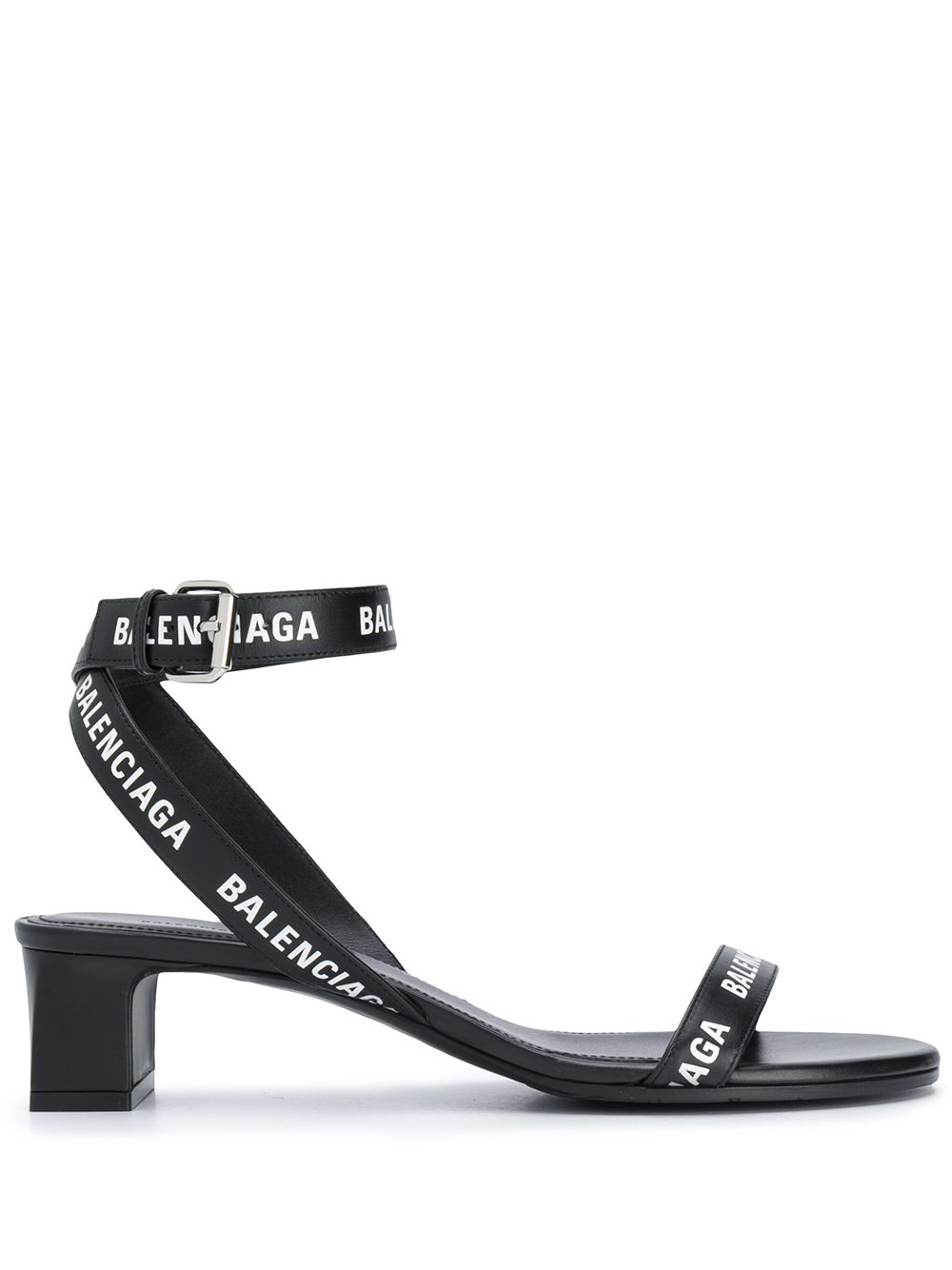 Balenciaga logo ankle strap sandals Black