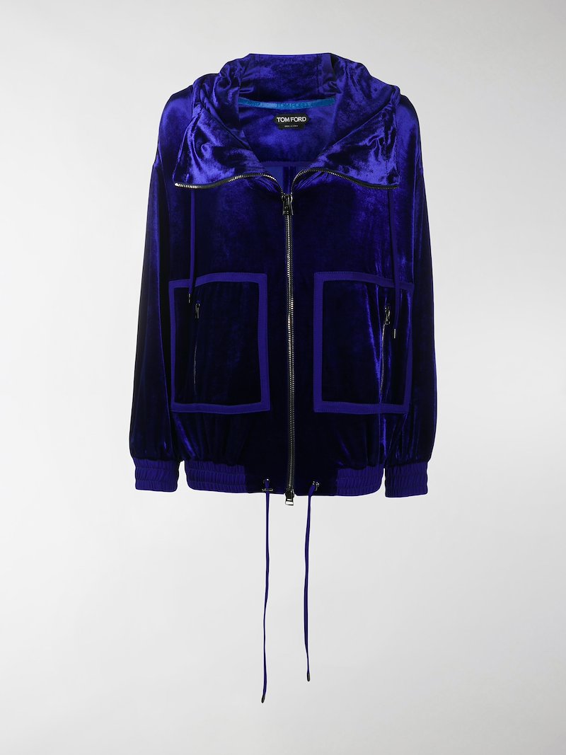 TOM FORD velvet zip-up hoodie blue | MODES