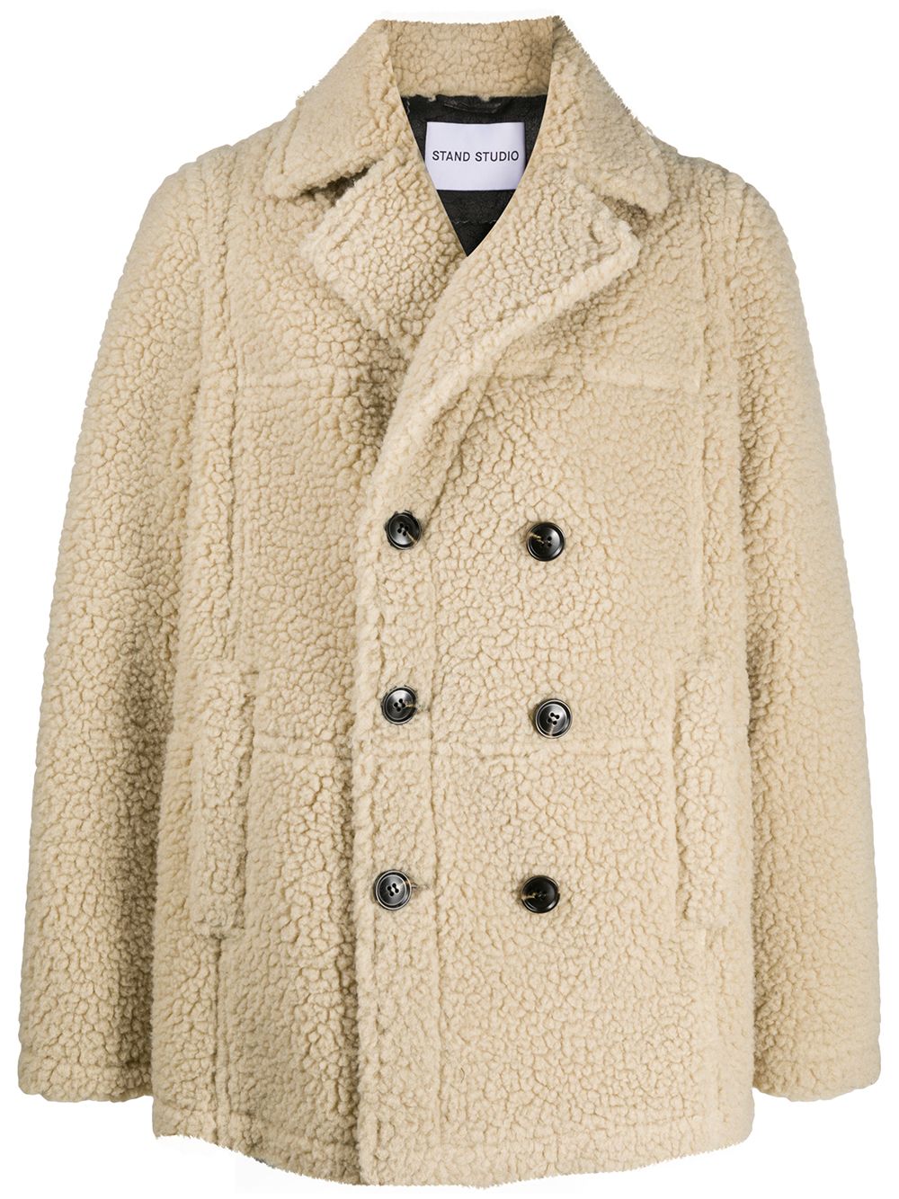 фото Stand double breasted faux shearling coat