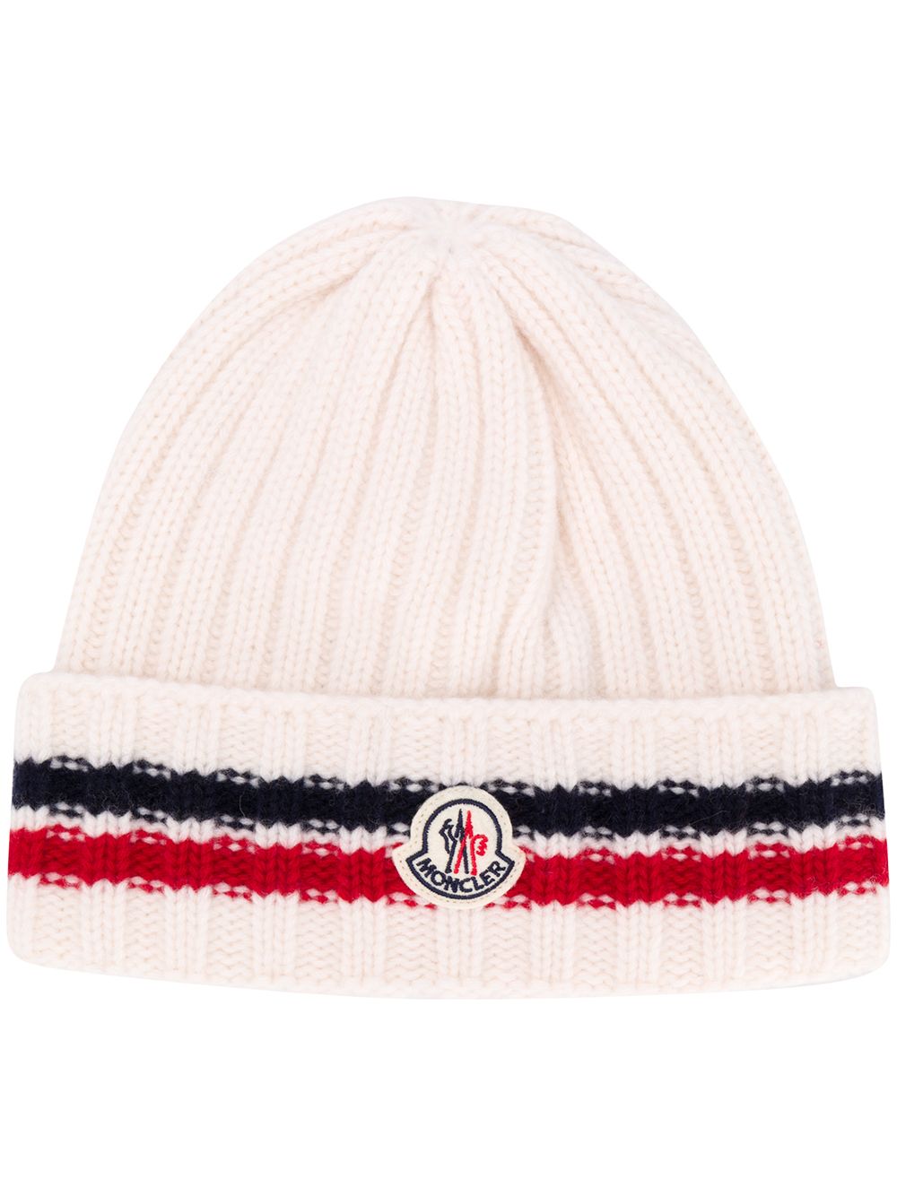фото Moncler полосатая шапка бини с логотипом