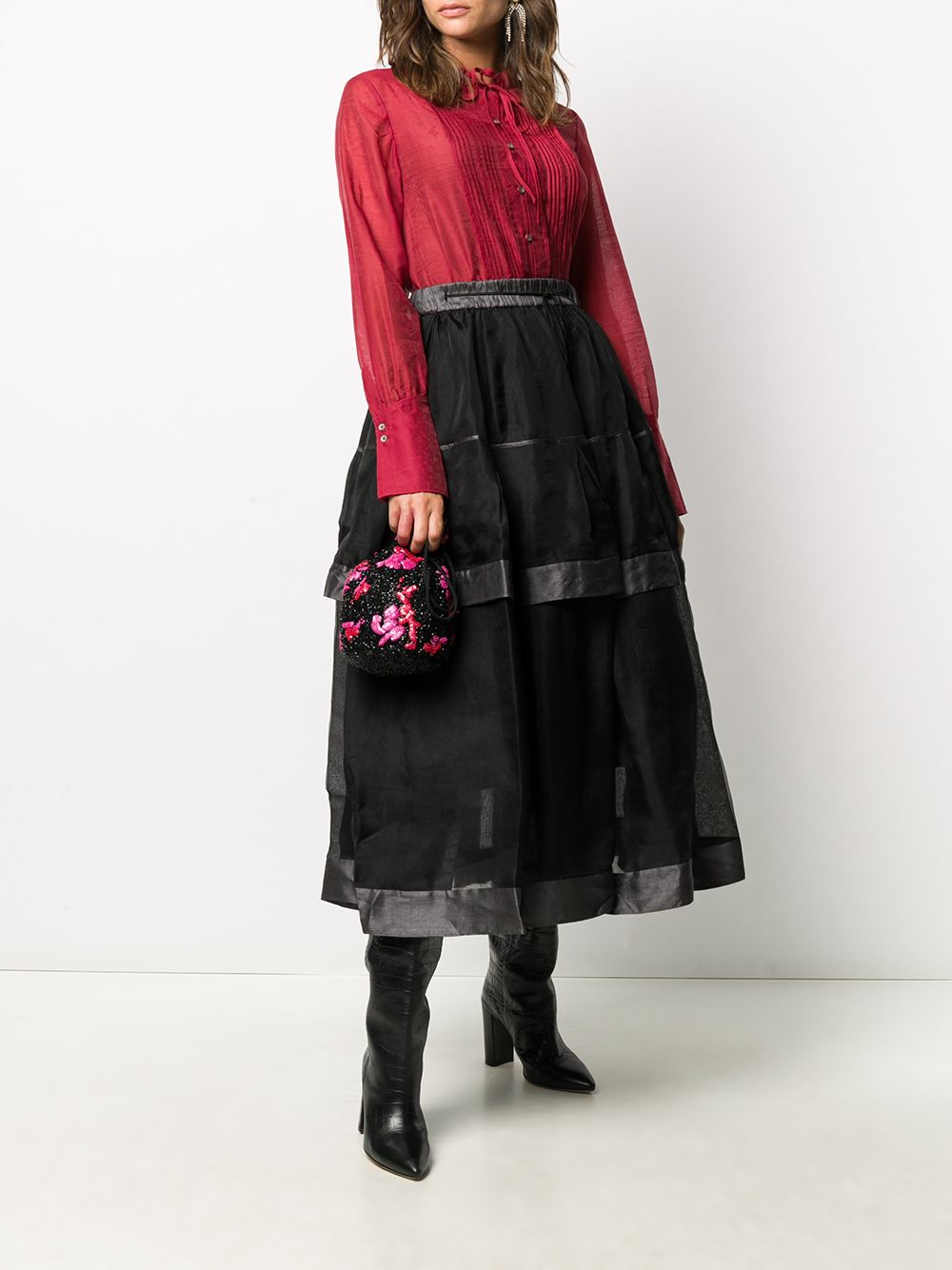 фото Renli su pleated panel ruffled-neck shirt