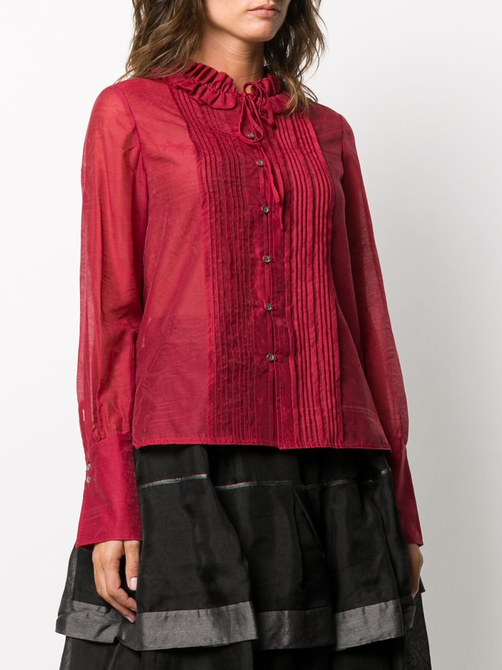 фото Renli su pleated panel ruffled-neck shirt