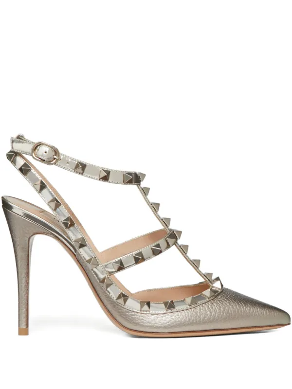 Valentino Garavani 100mm Rockstud Metallic Pumps Gold