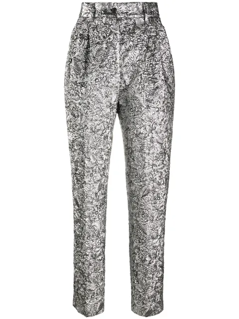 Alberta Ferretti high-rise floral matelassé trousers