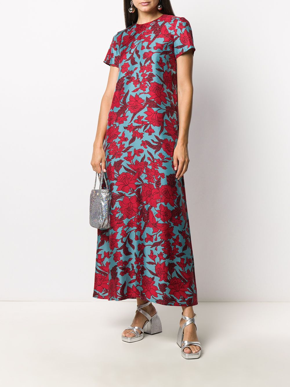 Shop La Doublej Floral Print Swing Dress In Red