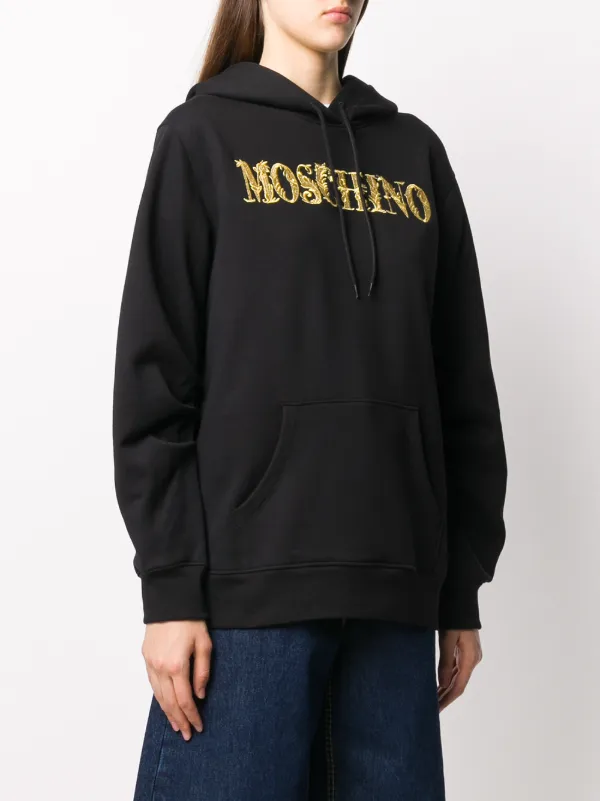 Moschino Logo Embroidery Hoodie | Black | FARFETCH