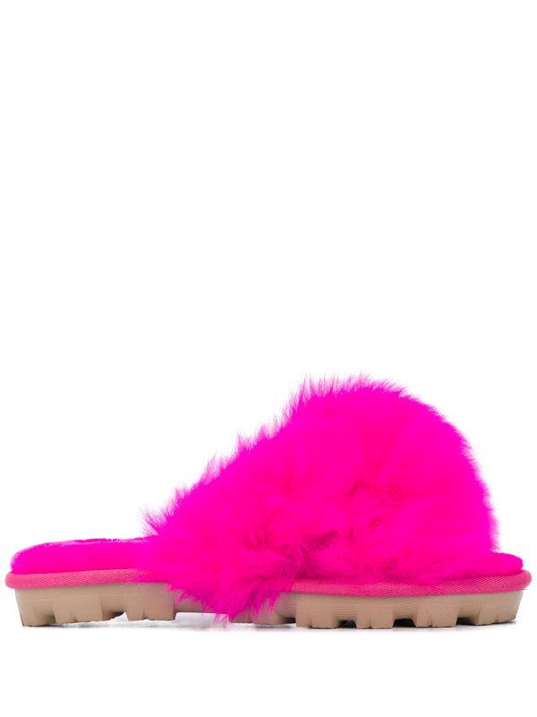 pink UGG Fuzzalicious faux fur slides 