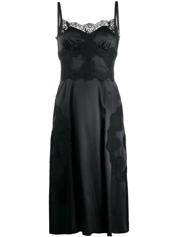 Black satin dress with lace sale