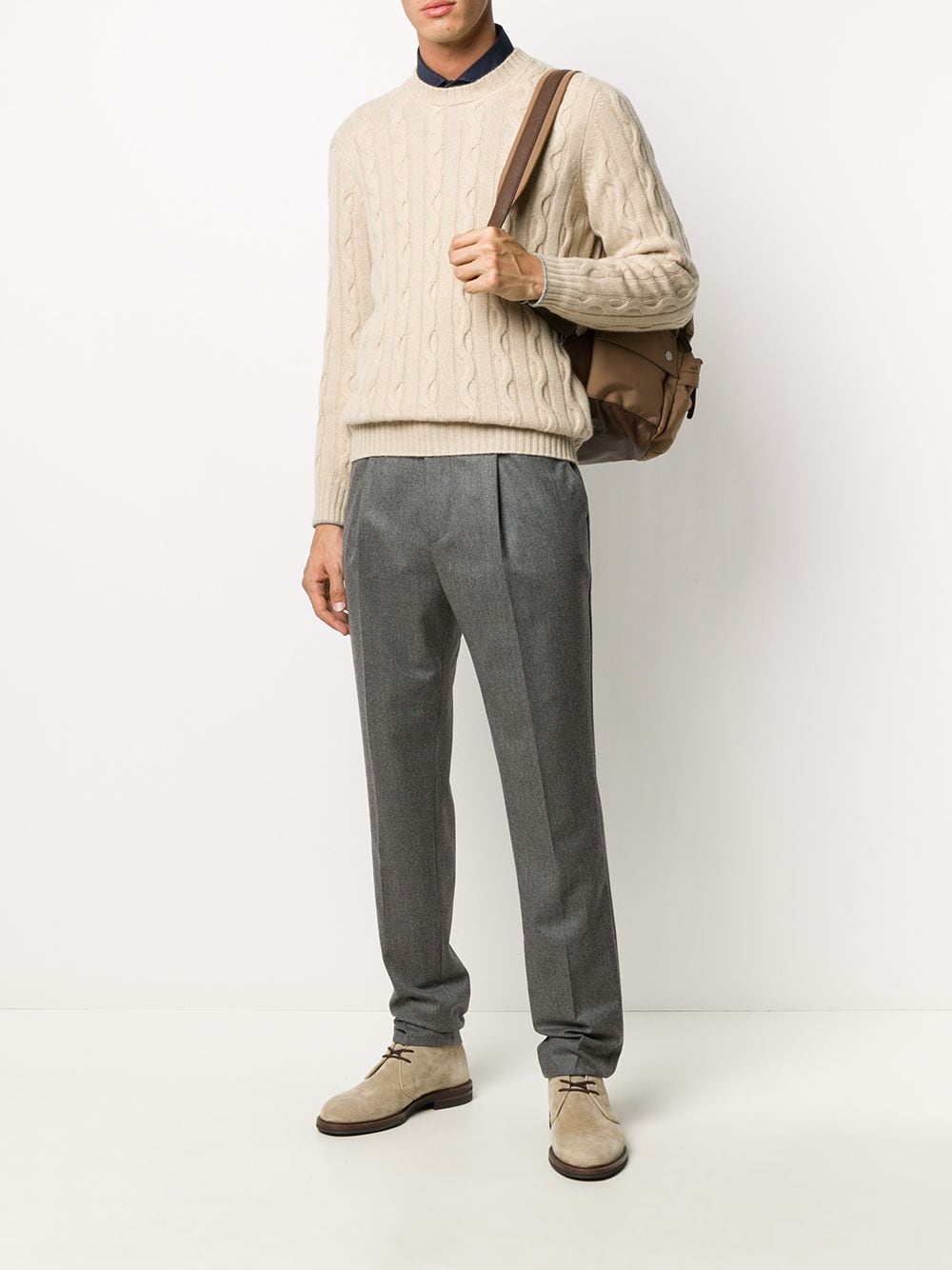 Shop Brunello Cucinelli High-waisted Straight Leg Trousers In Grey