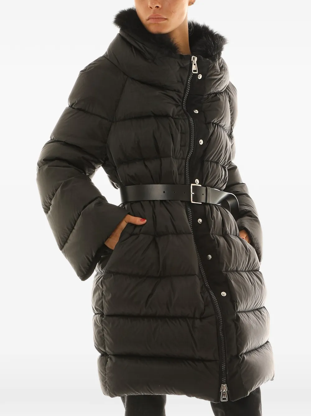  Ermanno Scervino Strukturierter Mantel Mit Gürtel   Schwarz 