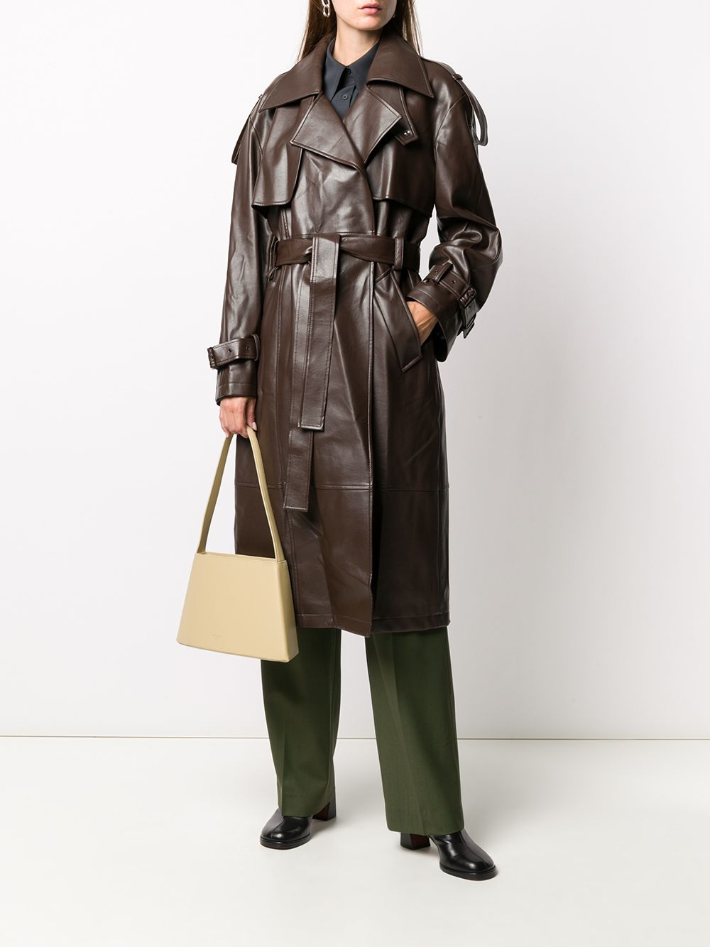 фото Low classic faux leather trench coat