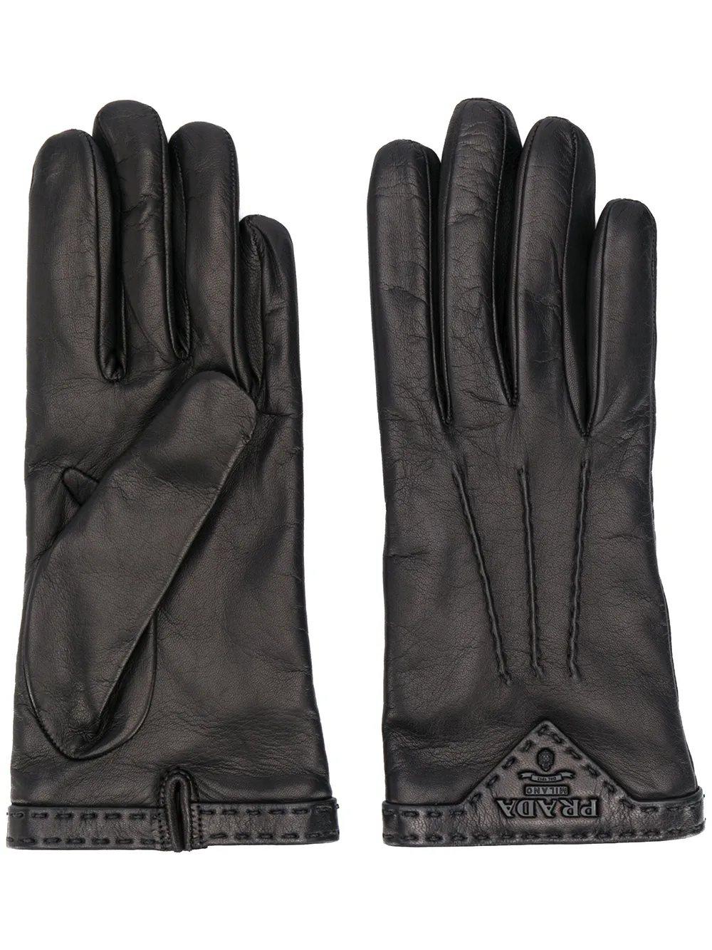 Prada stitched logo plaque gloves – Black