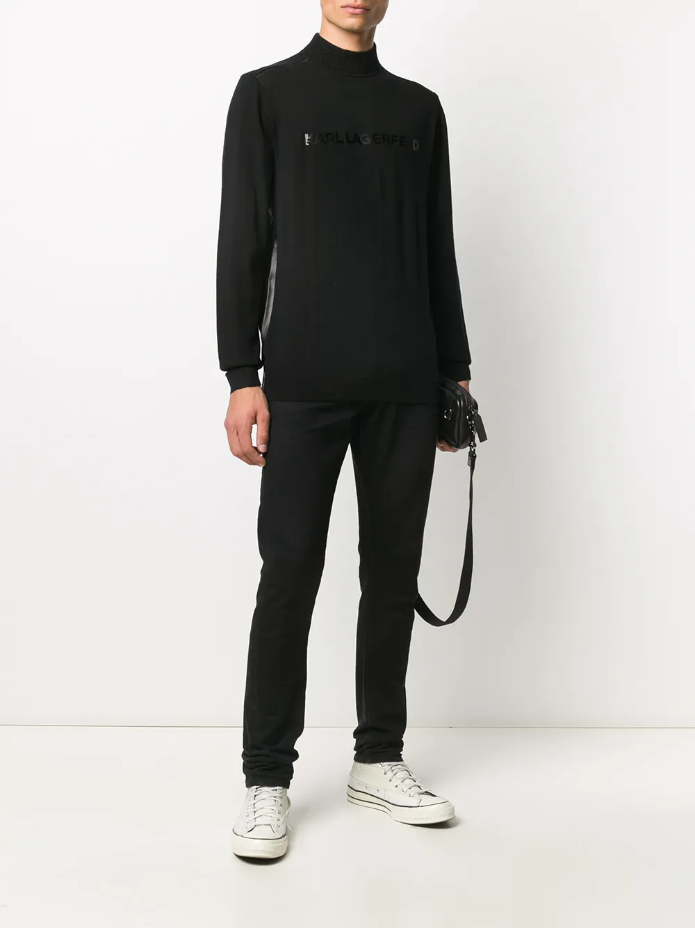  Karl Lagerfeld Pullover Mit Stehkragen   Schwarz 