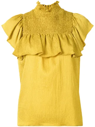 smocked high neck blouse