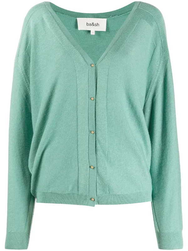 green v neck cardigan womens