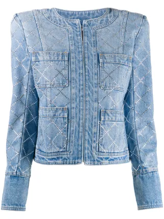 blue gemstone embellished denim jacket 