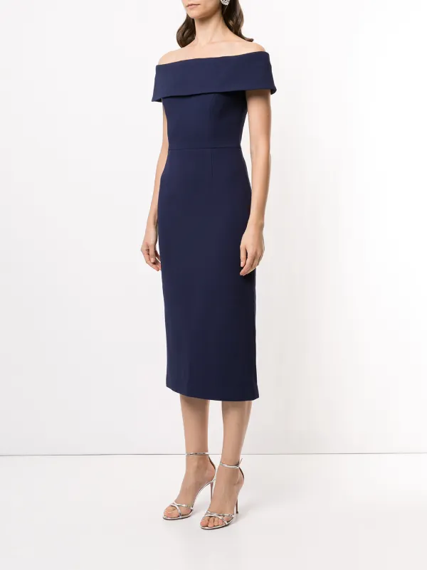 Rebecca Vallance Amore off shoulder midi dress women Polyester Spandex Elastane 14 Blue