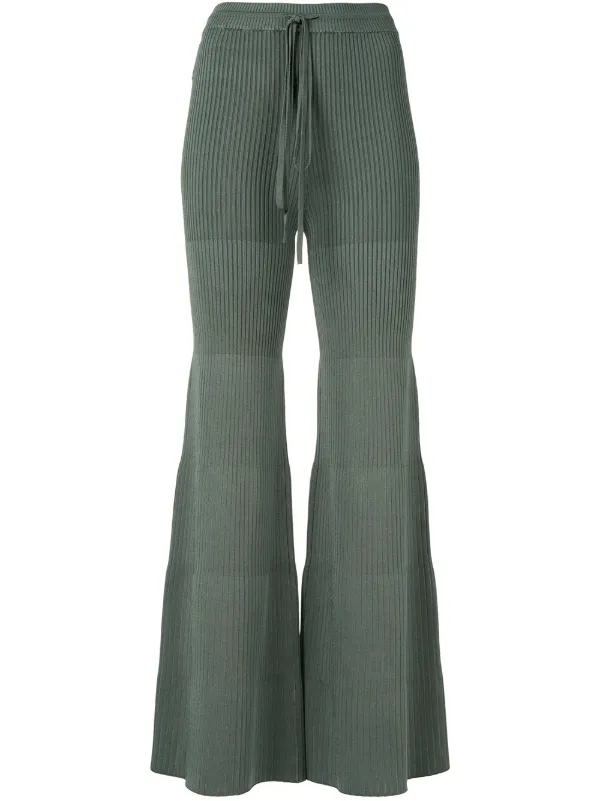 white ribbed flared trousers