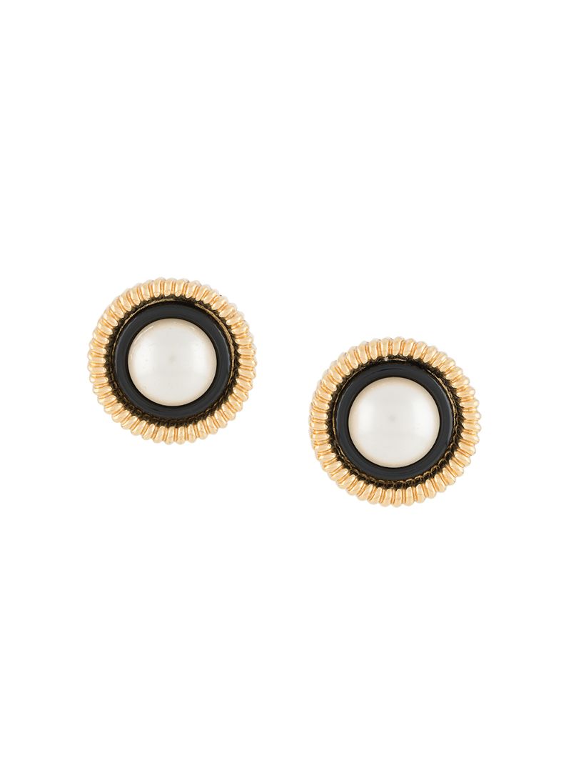 Pre-owned Chanel Pearl-embellished Cabochon Earrings In Gold