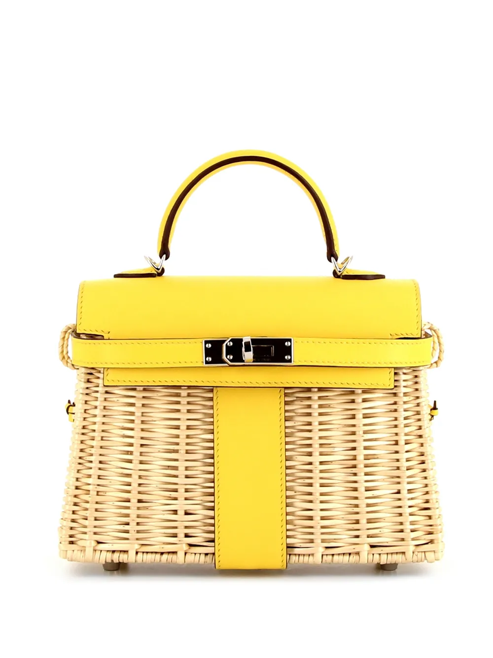 Hermes Jaune de Naples Yellow Picnic Mini Kelly Bag Handbag Wicker