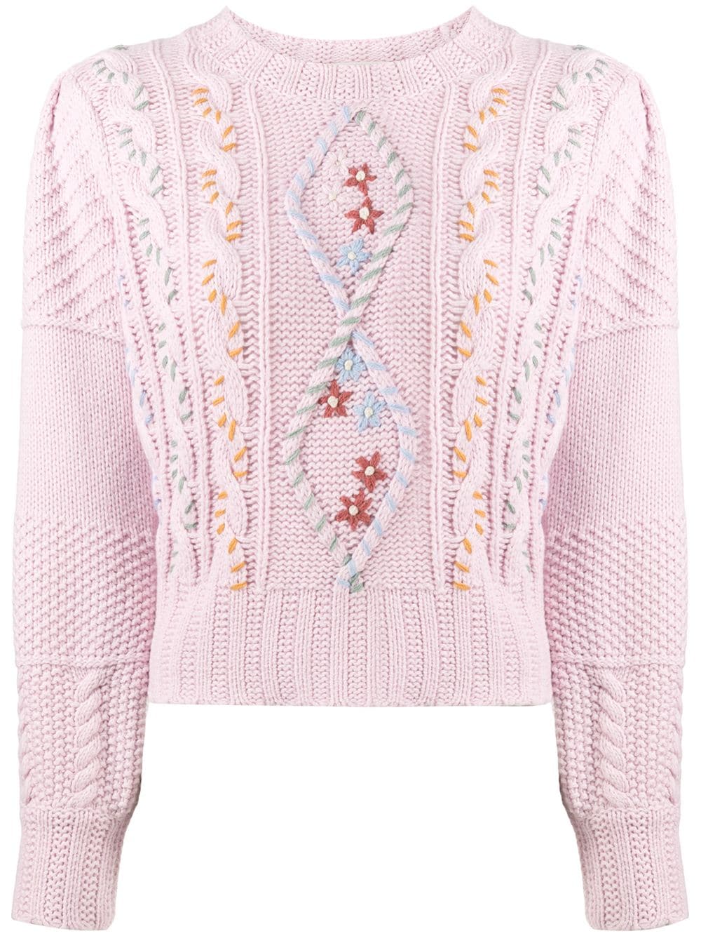 Image 1 of LoveShackFancy embroidered cable knit jumper