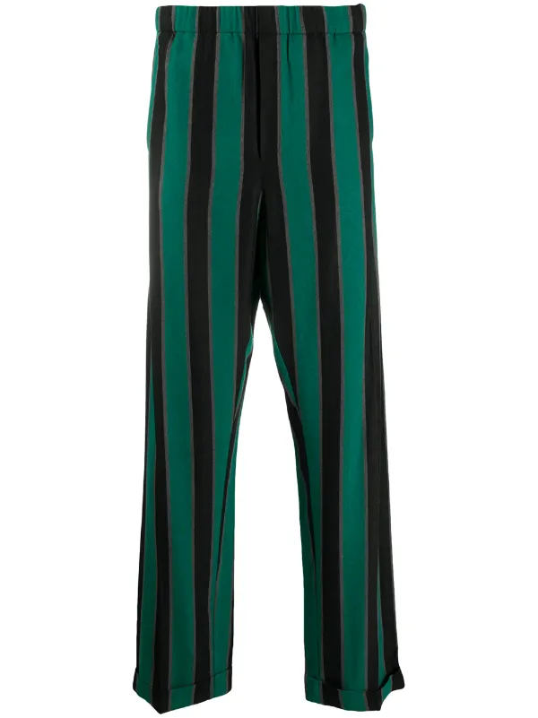 green and black striped trousers