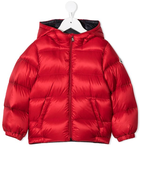 Red Moncler Kids padded hooded jacket 