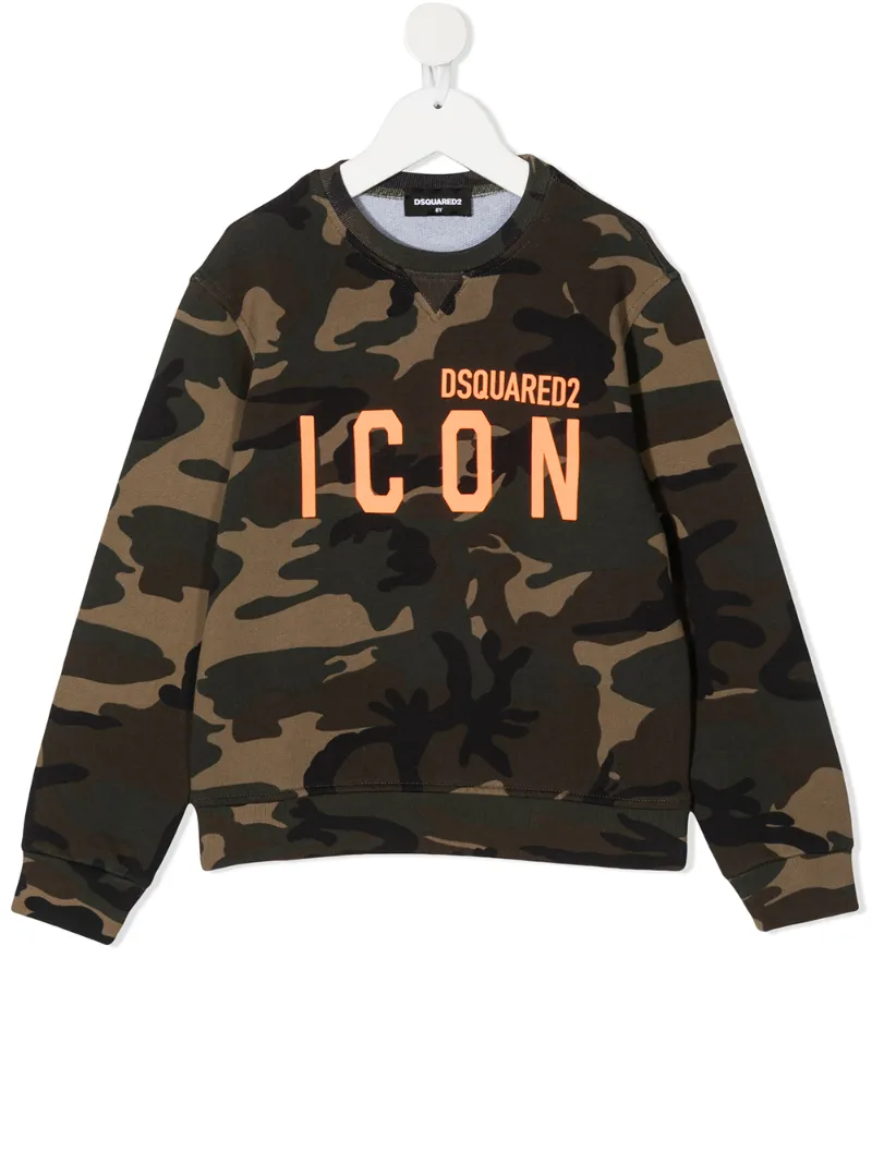 Click to view more detailed imagery on our partner's website Dsquared2 Kids' Camouflage Print Cotton Sweatshirt In Green