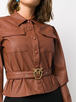 faux leather belted shirt展示图