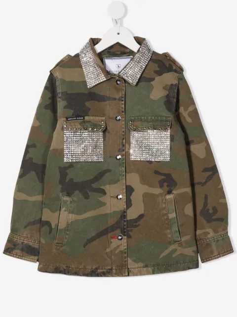 Philipp Plein Junior sobretodo con estampado militar 