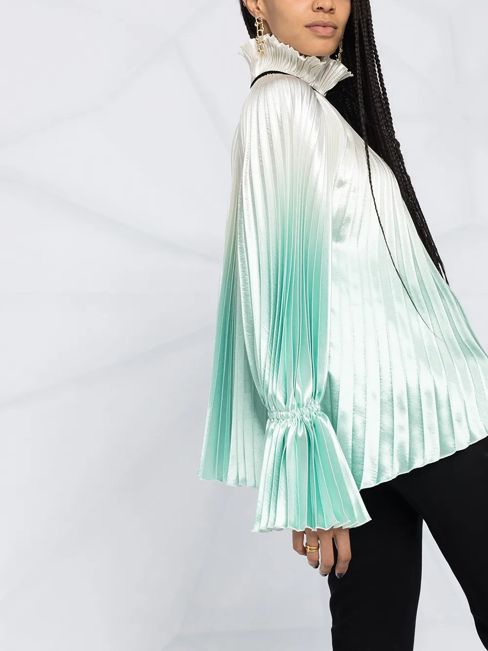 Pleated High-Neck Blouse
