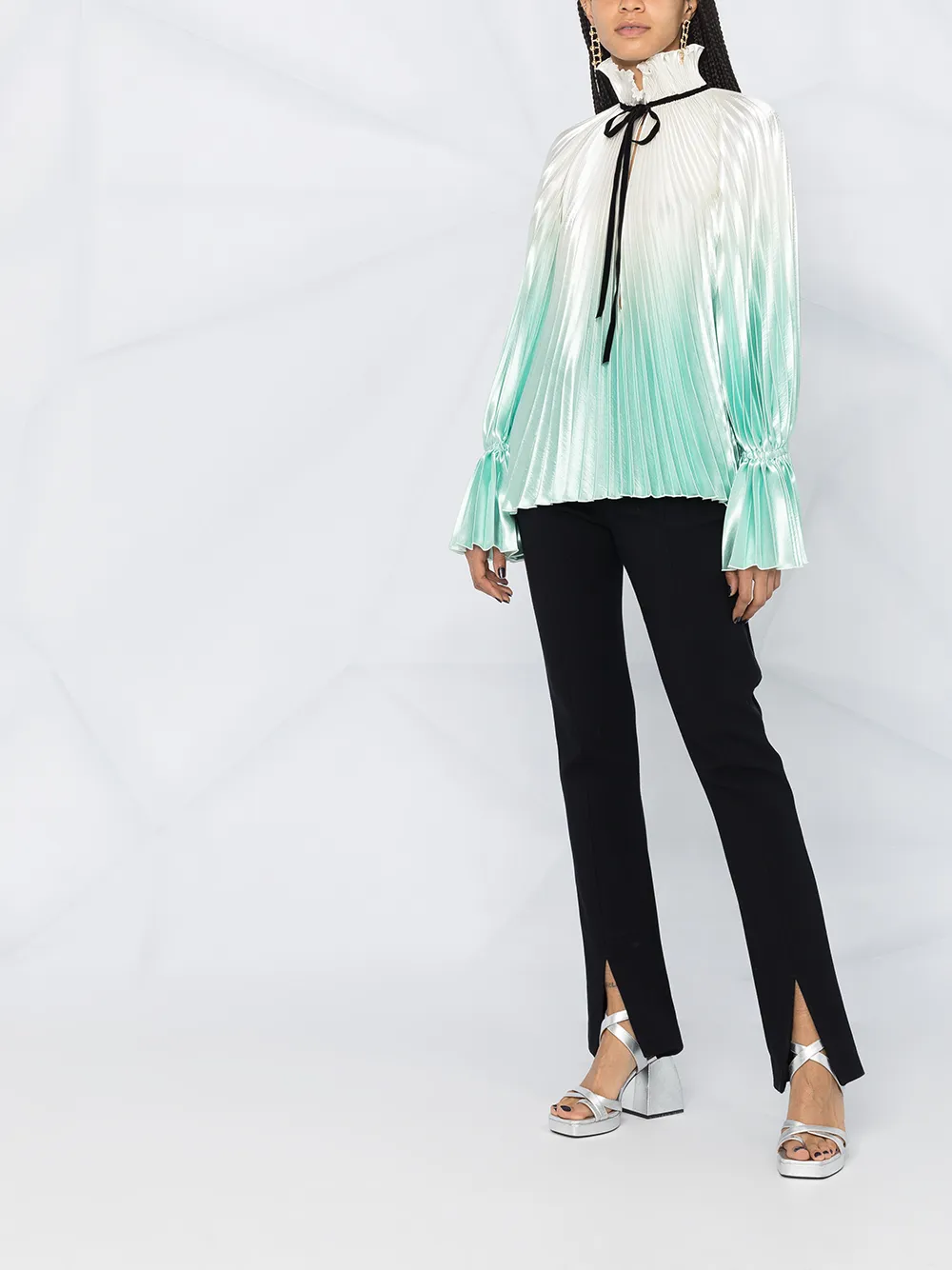 Pleated High-Neck Blouse