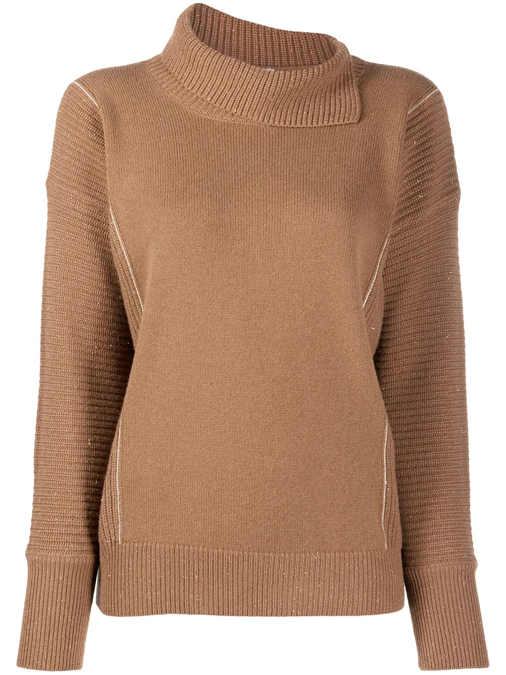 Peserico asymmetric high neck knitted jumper | Brown | Image 1