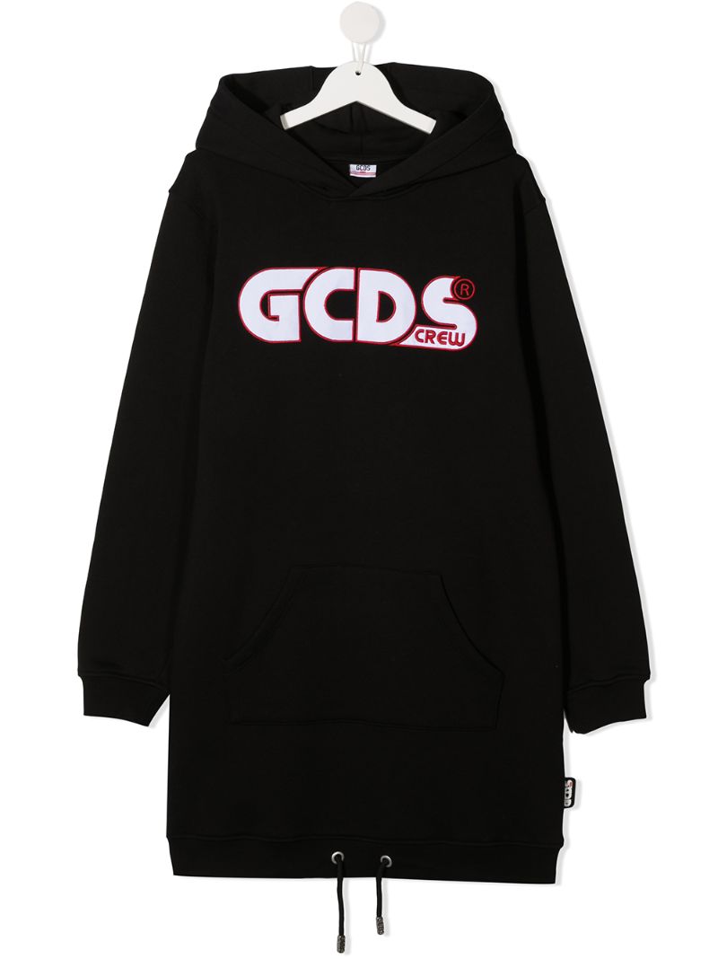 Gcds Teen Oversized Logo-print Hoodie In Black